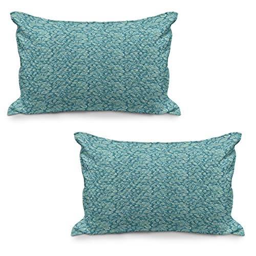 Ambesonne Ethnic Quilted Pillowcover Set Of 2, Leaves Vintage Pastel Paisley Old Fashioned Historical Motifs In Blue Shades, Standard Queen Size Pillow Cover For Bedroom, 30" X 20", Turquoise Teal #TOP29