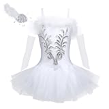 Kids Girl Sequins Beads Ballet Dance Tutu Dress Leotard Performance Swan Ballerina Costume with Gloves Hair Clip Set