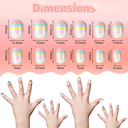 72 Pieces Kids False Nails Press on Artificial Nail Tip Girl Fake Fingernail Kit Full Cover Short for Girls Children Nail Art Decoration, 3 Boxes (Rainbow Theme) - Thumbnail 7