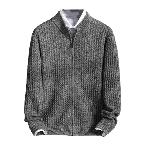 Men's Zipper Mock Collar Thickening Cardigan 100 Percent Merino Wool Flower Yarn Sweater Cashmere Knitwear