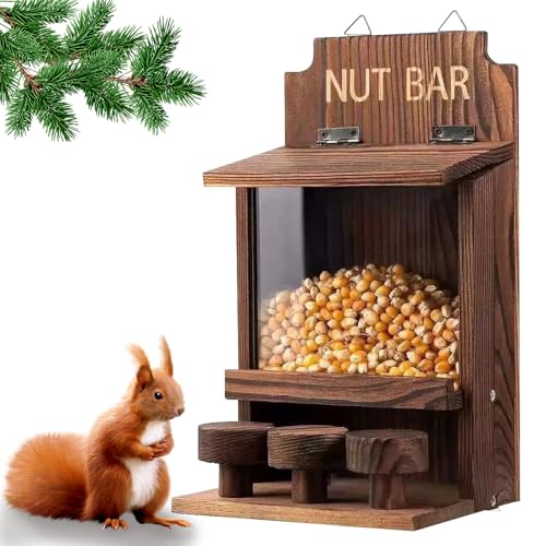 NAVESO Wooden Squirrel Feeder Squirrel House Nesting Box for Nuts Corn Peanuts SquirrelFeeder Just for Squirrels Chipmunk House Box for Outside Garden Yard Backyard Porch Decoration