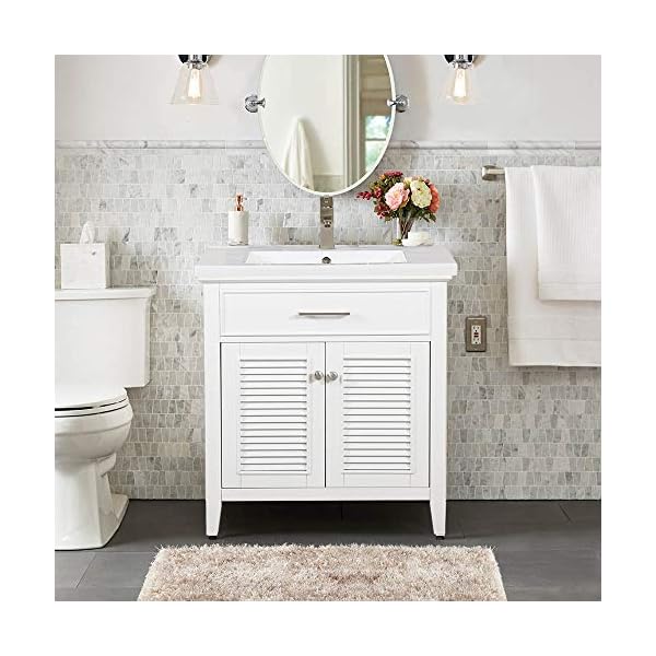 LUCA Kitchen & Bath LC30SWP Juliet 30 in. W x 16.5 in. D Single Sink Farmhouse Bathroom Vanity Set in Pure White Integrated Porcelain Top LUCA Kitchen & Bath LC30SWP Juliet 30 in. W x 16.5 in. D Single Sink Farmhouse Bathroom Vanity Set in Pure White Integrated Porcelain Top