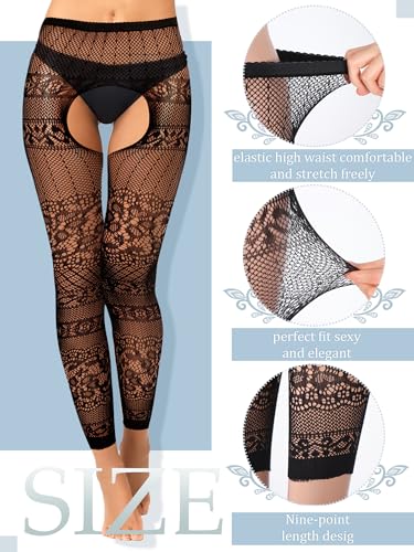 Newcotte 6 Pair Fishnet Stockings for Women Black Footless Thigh High Stockings Plus Size Lace Mesh Thigh High Tights (Elegant Black)3