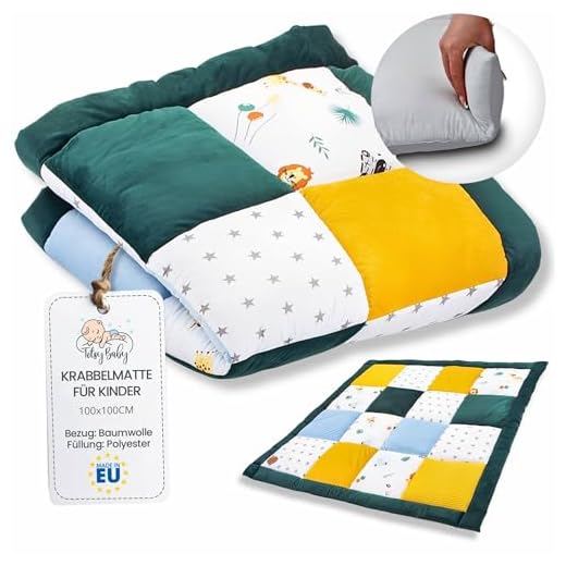 Colchoneta bebe suelo plegable 100 x 100 cm - Alfombra bebe acolchada lavables Algodón con terciopelo y piqué gofrado Safari