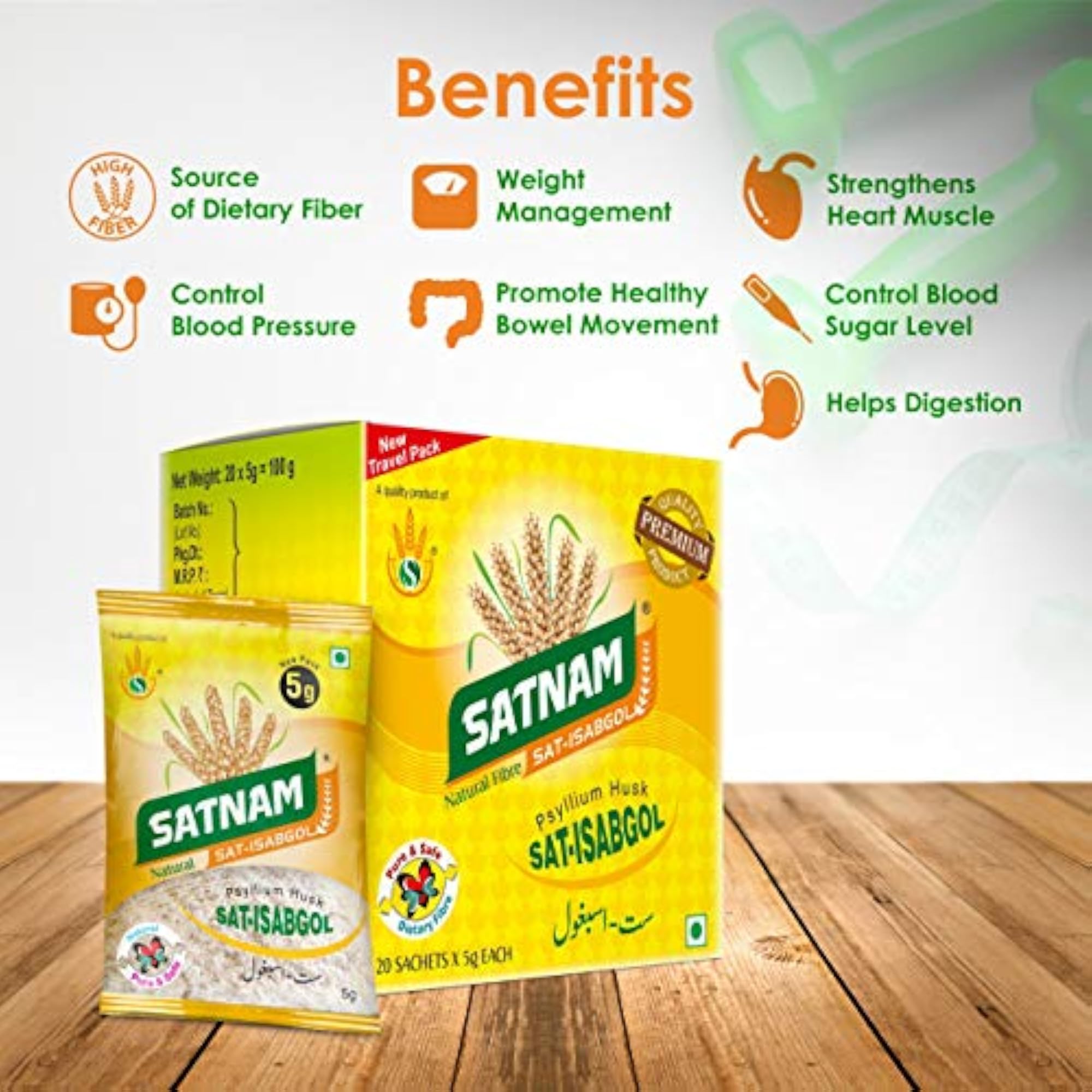 SATNAM Sat-Isabgol Psyllium Husk 100g Travel Pack Box