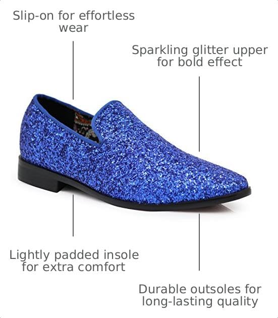 Image of SPK04 Men's Vintage Glitter Dress Loafers Slip On Shoes Classic Tuxedo Dress Shoes