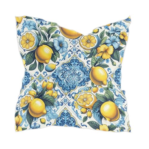 Watercolor Lemon Tile Silk Scarf Women's Fashion Square Satin Headscarf Neck Scarf Head Hair Wraps 23.6 Inches