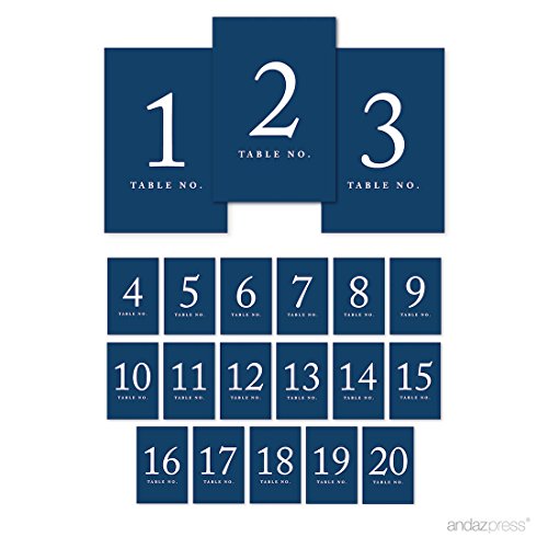 Andaz Press Table Numbers 1-20 On Perforated Paper, Navy Blue, 4X6-Inch Single Sided Sign, 1-Set, Graduation Table Numbers For Wedding Reception Blue Numbers
