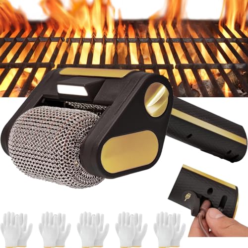 Cepillo Limpiador de Parrilla eléctrica con rotación de 360° a 350 RPM, Rodillo de Acero Inoxidable y luz LED para una Barbacoa sin Esfuerzo.