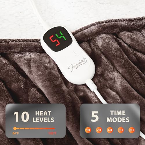 Image of Homemate Electric Heated Blanket Full - 72 inchx84 inch Heating Bed Blankets Throw with 10 Heating Levels 8 Hours Auto Off Fast Heating Over-Heated Protection Ultra Soft Warm Flannel ETL Certified Brown