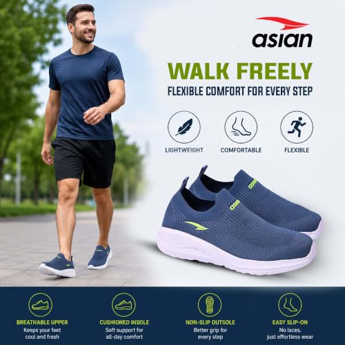 Image of ASIAN Storm-41 Walking Shoes for Men | Lightweight Slip-On Sneakers with Arch Support, Memory Foam Cushion & Breathable Mesh Upper | Comfortable Shoes for Walking & Travel