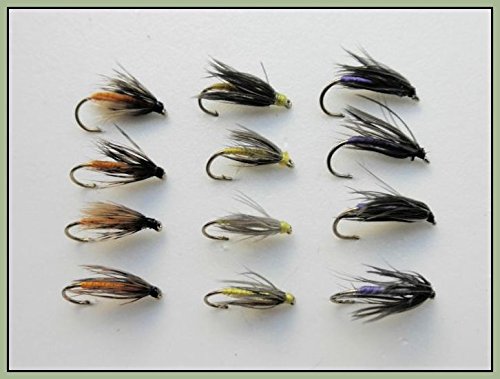 Wet truite mouches, Lot de 12 perdrix et orange, Bécassine et violet, jaune et Dove 14/16