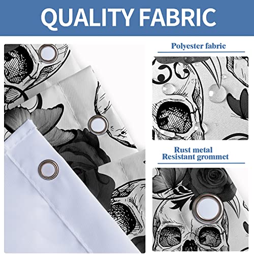 Aatter Skull Shower Curtain With Black White Sugar Rose Flowers Skulls Skeleton Halloween Funny Goth Gothic Bathtub Curtains For Bathroom Accessories (W60''Xh72'') 12 Hooks Included #TOP3