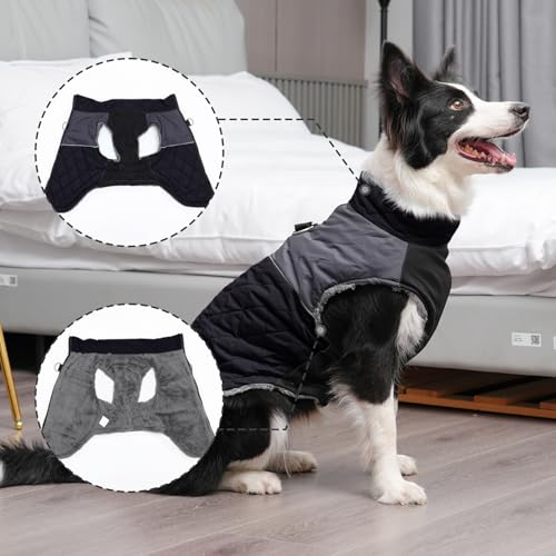 JoyDaog Warmer Fleece-Hundemantel, Hundejacke, Hundekleidung für kleine Hunde, D-Ringe, wasserdichte Welpenjacke für kalten Winter, schwarz, XS