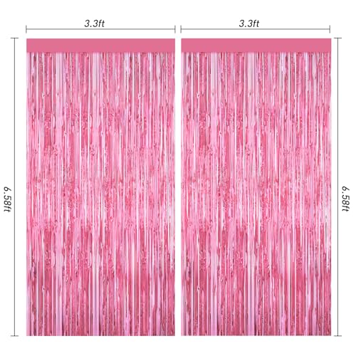 Image of Pink Party Decorations, 2Pack Glitter Pink Backdrop, Metallic Tinsel Backdrop Fringe Curtains Backdrop Curtains, Photo Backdrop Party Supplies Wedding Engagement Christmas Birthday Party Decorations