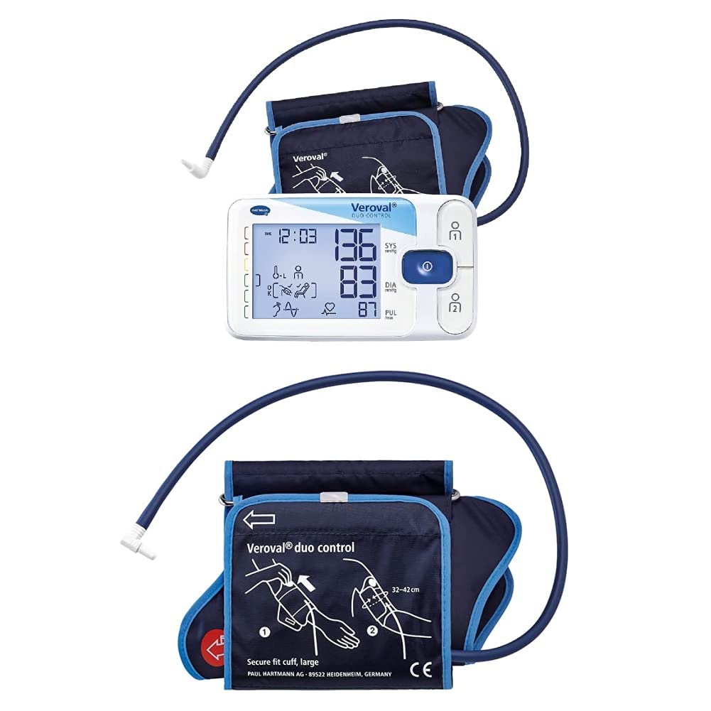 Tensiómetro de Brazo Veroval Duo Control: Aparato de Medir la Tensión; Doble Sistema para Detectar Arritmias; Talla Mediana 22-32cm + Manguito Talla Grande 32-42cm
