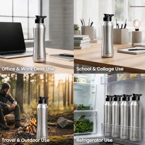 Image of Speedex Stainless Steel Water Bottle 1 Ltr, 1000 ml Metal Bottle For Daily, Office, School, Gym, Travel Use for Men, Women, Kids, Adults-Leak Proof Sipper Cap, BIS Approved, Silver, Set of 2
