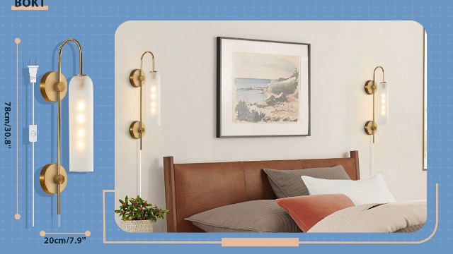 Image of BOKT Modern Wall Sconces 1-Light Wall Mounted Light Mid Century Modern Wall Decor Stylish Lighting Lamp Long Tube Glass Vanity Light Fixture (Amber, Plug in)