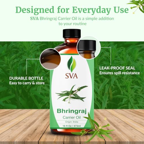 Image of SVA Bhringraj Carrier Oil, Huge Bottle, Large Size, 16 Fl Oz (473 ml) | Bhringraj Oil for Hair Care, Hair Oiling, Scalp Massage, Hair Oil Blends, Body Massage, Skin Care & DIY Beauty Recipes