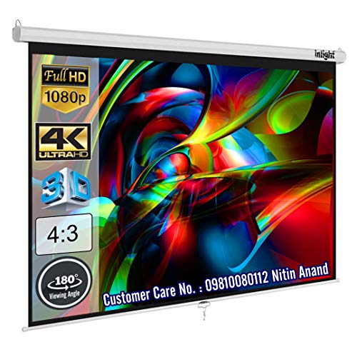 Image of Inlight Universal Manual Wall Autolock Pull Down Projector Screen, | 6 Ft. - Width x 4 Ft. - Height, 84 Inch Diagonal, 4:3 Picture Format, Supports Full HD 1080P, UHD-3D-4K Technology(White)