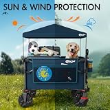 Portal Festival Beach Trolley on Wheels with Canopy Folding 350L XXL Heavy Duty Camping Trolley Cart with Brakes Open Tailgate Pull along Wagon Collapsible Garden Hand Truck Trailer Buggy - 5