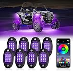 8 Pods RGB LED Rock Lights Kit with APP Control, Multi-Color 175° Beam Angle Car Underglow Lights for Trucks, Waterproof Music Mode, Neon Underbody Lights for Jeep UTV SUV ATV Boat Golf Cart Exterior