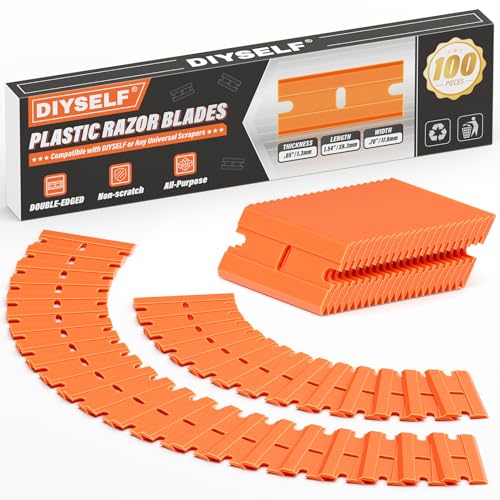 DIYSELF 100 Stück Kunststoff-Rasierklingen – Ersatzklingen für Schaber, langlebige Kunststoffklingen zum Entfernen von Aufklebern, Klebstoff und Schmutz