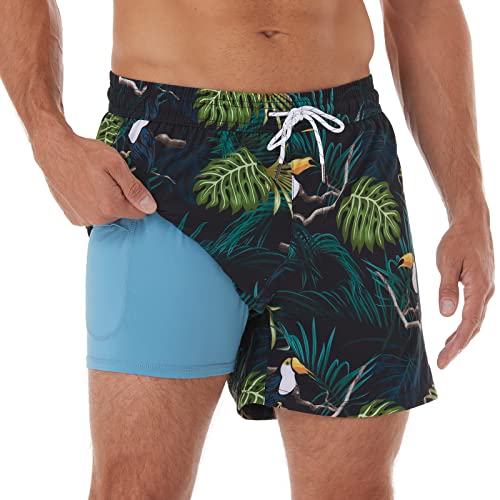 Image of BRISIRA Mens Swim Trunks Swim Shorts Quick Dry 5 inch Inseam Beach Shorts with Compression Liner and Zipper Pocket