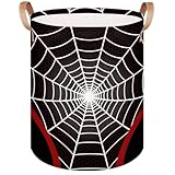 Large Laundry Hamper Basket Black Spider Web Round Collapsible Storage Organizer Bin for Kids, Boys, Nursery, Closet, Bedroom, Playroom, Toys, Dirty Clothes, 16'W x 20'H