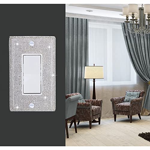 Image of Shiny Silver Rhinestones Wall Plates Light Switch Decorative Cover Plate Single Toggle For Kitchen Bathroom Rhinestones Outlet Covers Wall Plate