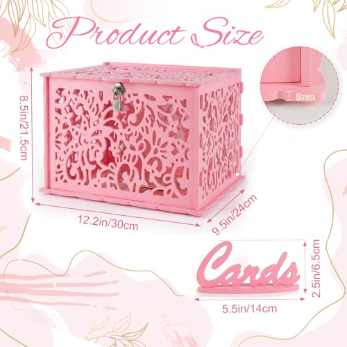 Image of Pink Wedding Card Box with Lock, PVC Gift Card Box for Wedding Reception Decorations, Exquisite DIY Money Envelope Card Box for Party Graduation Birthday Baby Shower Wedding Decor