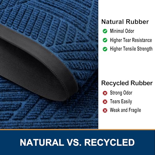 Image of Smiry Front Door Mat Outside Entrance, Low Profile Rubber Doormat, 29.5x17 | Irregular Triangle, Medium Blue, Sturdy Heavy Duty Mat Trap Dirt and Moisture, Easy Clean for Indoor Outdoor Entry