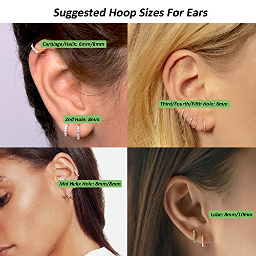 Silver Huggie Hoop Earrings for Women, 3 Pairs Tiny Hypoallergenic Sterling Silver Cartilage Hoops | 14k Gold Small Cubic Zirconia Cuff Earrings Mini Piercing Jewelry (6/8/10/12mm)4