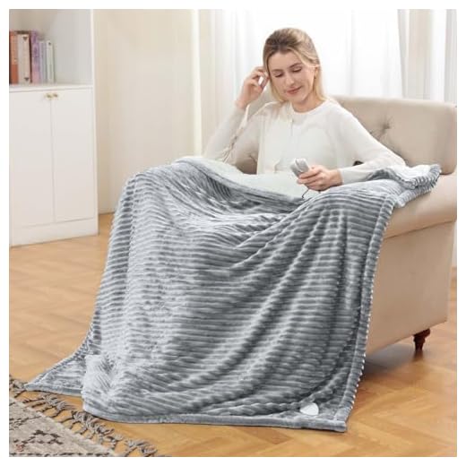 Manta Eléctrica con Apagado Automático, 180 x 135 cm, 6 Niveles de Calor, Protección Contra Sobrecalentamiento, Manta Eléctrica para Cama, Hogar y Oficina, Franela Lavable a Máquina, Color Gris