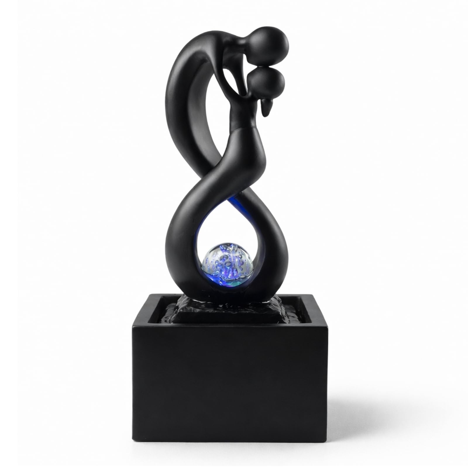 Fontaine d’Intérieur Moderne avec Lumière LED Coloré - Sculpture Amoureux Amovible – Décoration d’intérieur Contemporaine – Circuit fermé Boule en Rotation – H 31x14x14 cm Amor Noir – Zen’Light