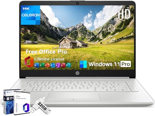 Image of HP 14 inch Laptop for Work & Study, Intel Celeron N4120, 16GB RAM, 128 GB eMMC, Intel UHD Graphics, Lightweight & Portable, Windows 11 Pro & Microsoft Office Lifetime License