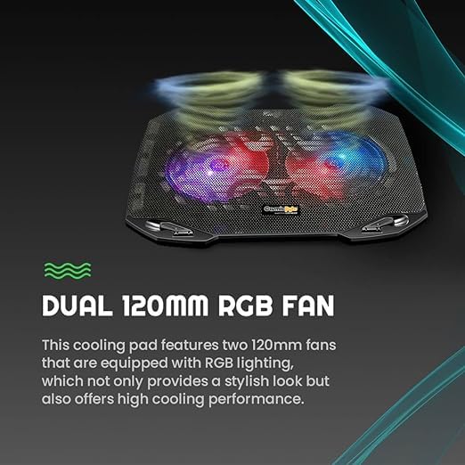 (Refurbished) CosmicByte Wind RGB Laptop Cooling Pad, Dual 120mm RGB Fans, Elevated Height, Laptop Holder, Supports up to 15.6" Laptops (Black) - Image 4
