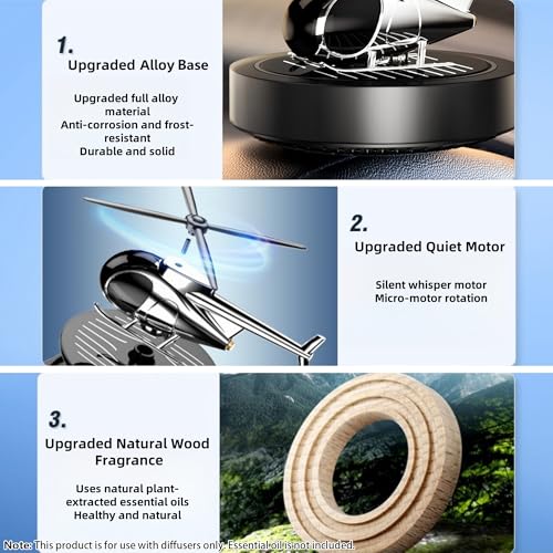 Image of Car Diffuser Quiet & Stylish Helicopter Solar Dashboard Decor Auto-Rotating Air Purifier for Men & Military Enthusiasts Enhance Driving Experience (Black)