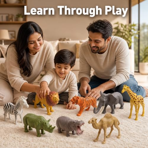Image of ZESTHOME Big Size Jungle Animal Toy Set for Kids | Realistic Wild Animal Figures for Learning & Play | Non-Toxic PVC | Lion Tiger Elephant Giraffe Zebra Rhino Hippo Camel | 8 Pieces |10-13 cm