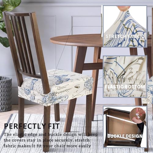 Image of SearchI Stretch Dining Chair Seat Covers Set of 8, Soft Removable Washable Seat Covers for Dining Chairs, Dining Room Seat Cover Slipcover Protector (Rear-Covered, Butterfly)