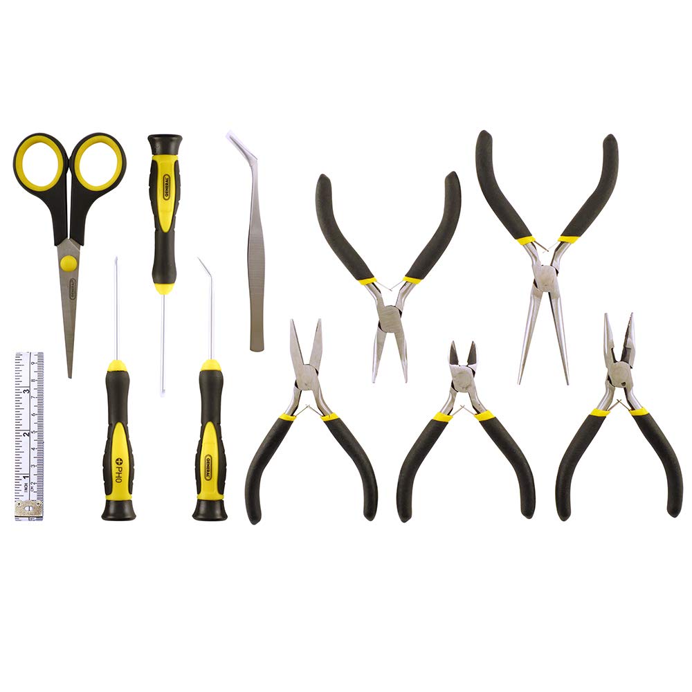 General ToolsPTS1 Precision Tool Set for Crafting, Hobbies, Jewelry and Home Repair, 11 Pieces Including Mini Pliers, Screwdrivers, Pick, Soft Tailor Cloth Tape Rule, Scissors and Tweezers
