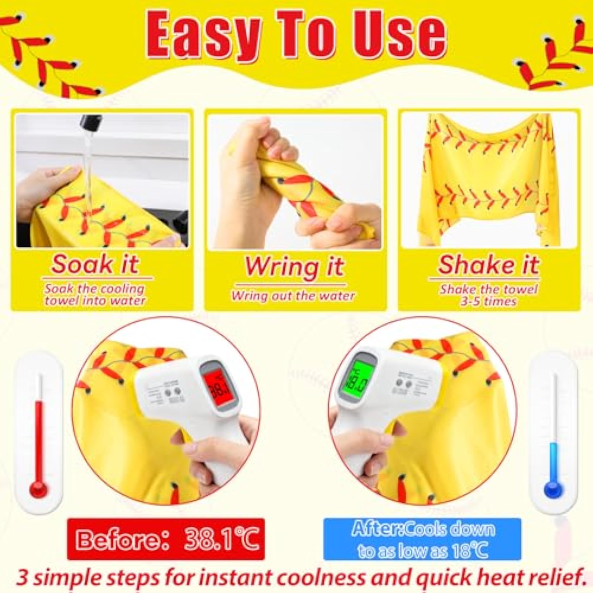12 Pcs Softball Cooling Towels, Breathable Microfiber