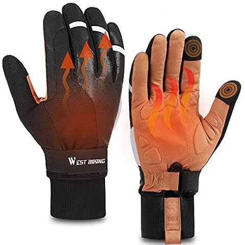 Cycling Gloves, Thermal Fleece Winter Gloves, Anti-slip Shockproof Road Mountain Bike Gloves Padded, Touch-screen Driving Gloves Workout Gloves, Waterproof Bike Gloves for Men Women (Black, L-1) Cover