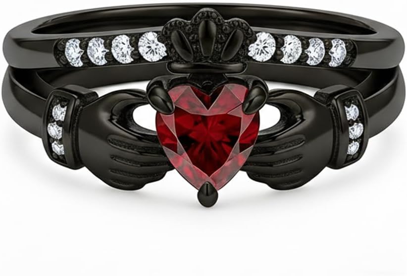 Dorunmo Personalized Claddagh Ring for Women, Custom 12 Birthstone & Engraving 925 Sterling Silver Irish Celtic Heart Crown Ring, Promise Friendship Jewelry