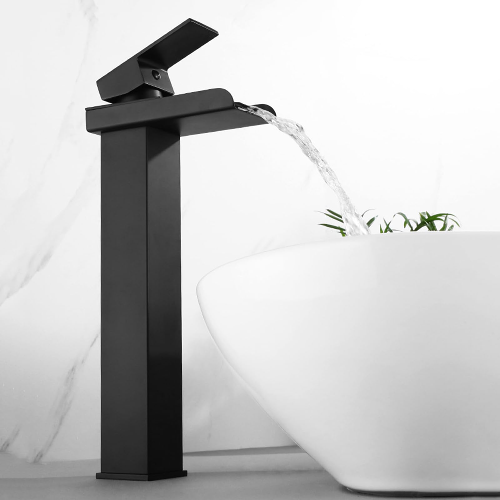 Wysoki łuk czarny bateria łazienkowa szeroka wylewka kaskadowa bateria zlewozmywakowa wysoka G1 2 baterie umywalkowe stylowe czarne wykończenie nowoczesny design dla eleganckiej umywalki