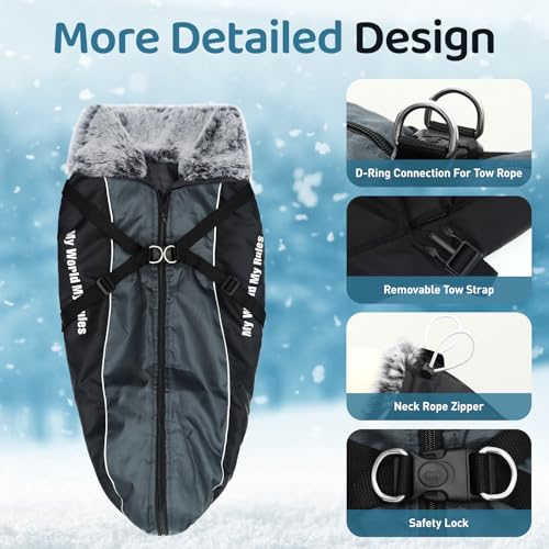 Votoko Sport im Freien Wintermantel Hund, Reflektierender Haustier-Schneeanzug Hundemantel mit Geschirr, Hundemantel Warm mit Windschutz und Wasserdicht, Geeignet für MittelgroßE Hunde (2XL)