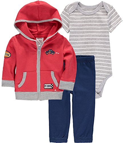 Wan-A-Beez Baby Boys' and Baby Girls' 3-Piece Jacket Bodysuit Pant Set (Car, 6-9 Months)