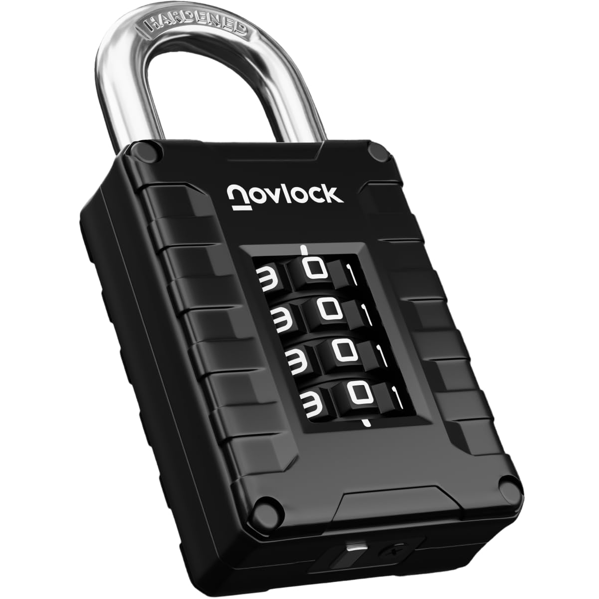 Novlock Black Locker Padlock With 4-Digit Code For Gym, School, Home, Work – Sturdy Combination Lock With Hardened Steel Shackle – 1-Pack,