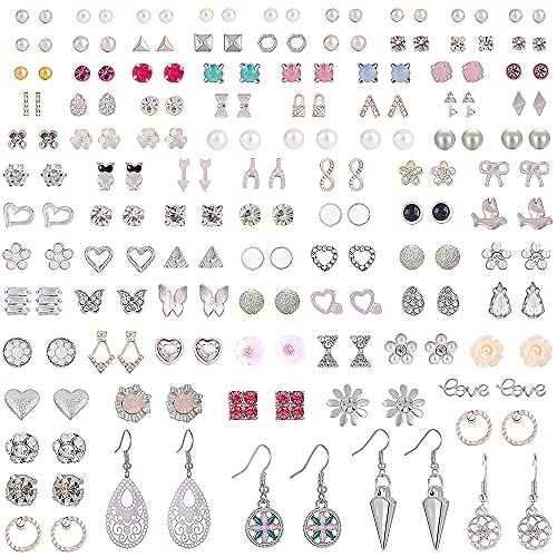90 Pairs Earrings for Women Studs Set Assorted Earrings Stud Earrings Set Bow Ball Faux Pearl Earrings Set Simple Earring Set