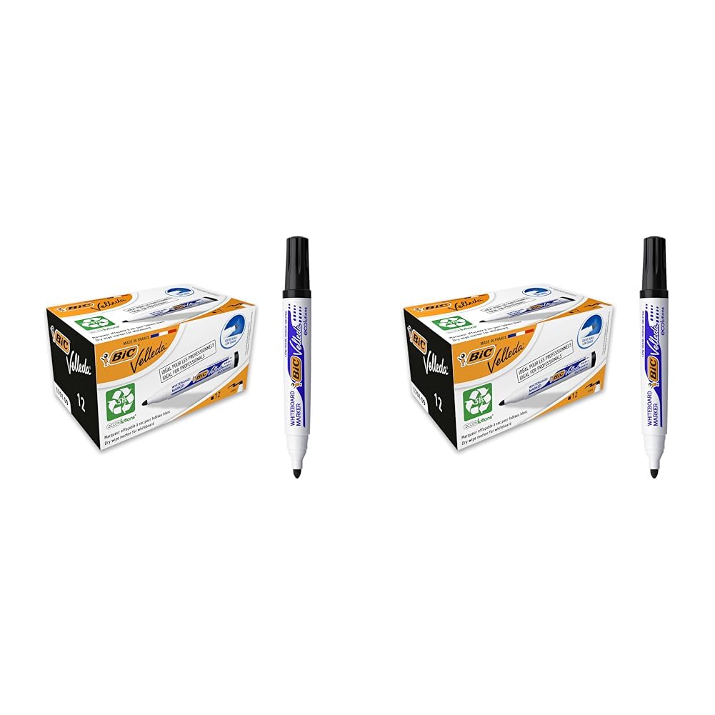 BIC Velleda Marking Whiteboard Markers, Optimal for School and Office Supplies, 1701 Ecolutions, 51% Recycled Material, Black, Medium Point, Box of 12 (Pack of 2)